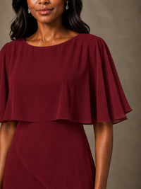 Taupe Chiffon A-Line Mother of the Bride Dress with Cape Sleeves