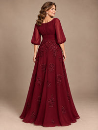 A-Line Mother of the Bride Dress with Sheer Puff Sleeves