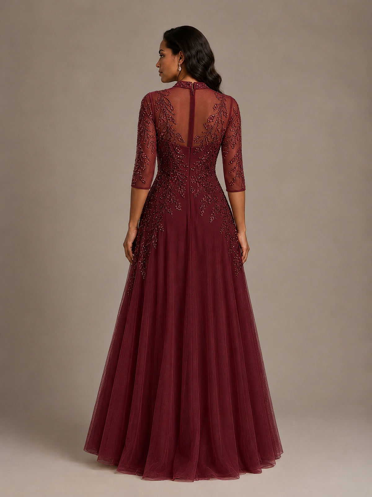 Embellished Appliques Mother of the Bride Dress with 3/4 Sleeves