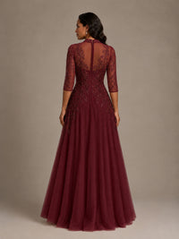 Embellished Appliques Mother of the Bride Dress with 3/4 Sleeves