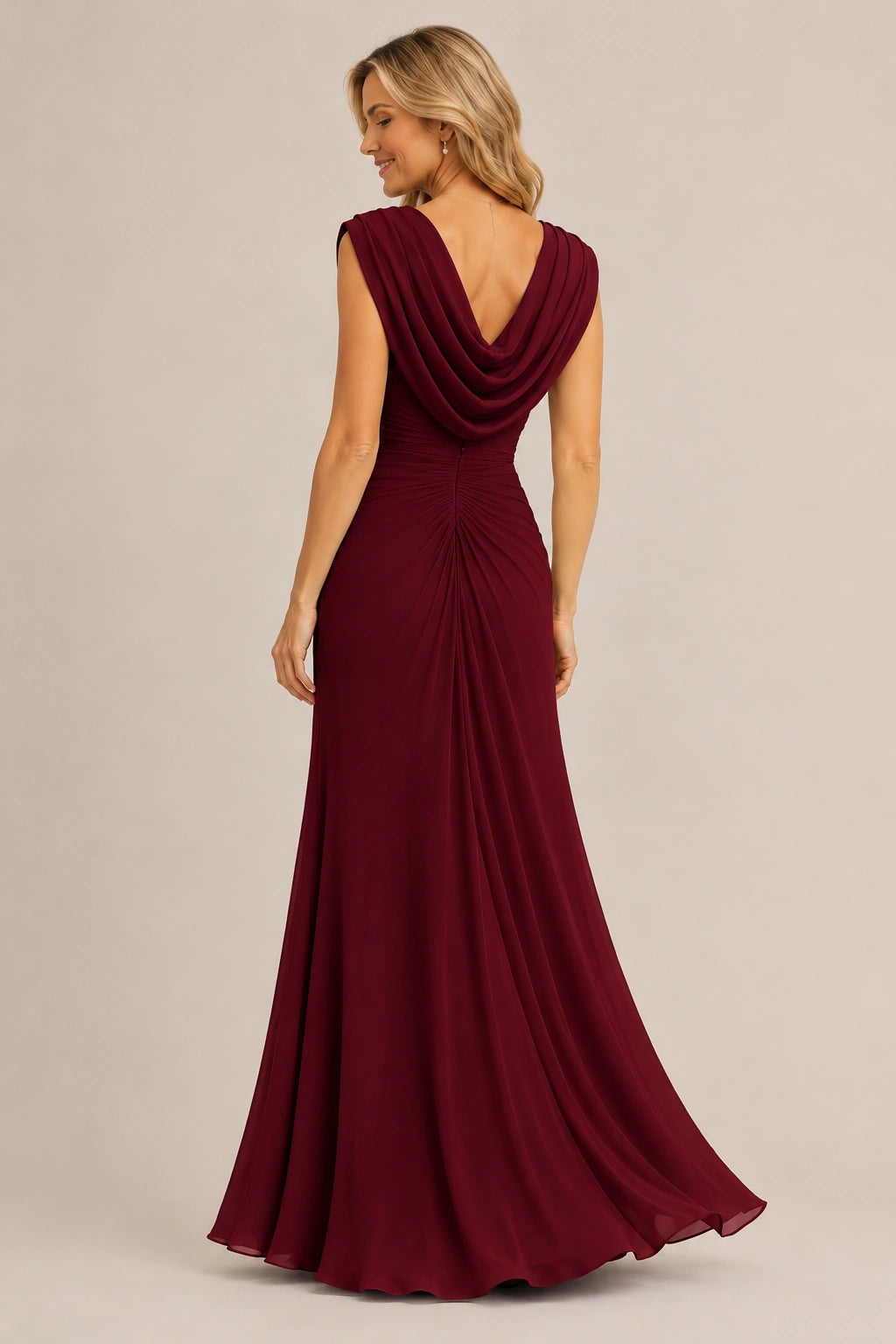 Cowl Neck Ruched Chiffon Mother of the Bride Dress