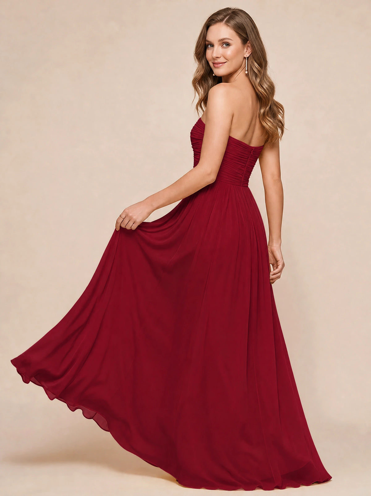 Strapless Pleated Chiffon A-Line Bridesmaid Dress