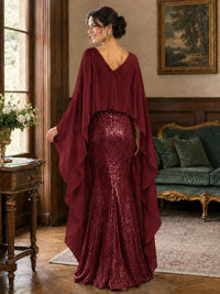 Sequin 2 Pieces Mother of the Bride Dress with Cap Sleeves Chiffon Formal Gowns