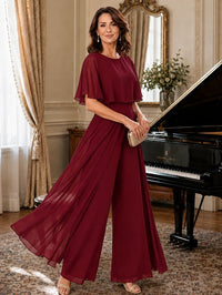 Chiffon Mother of the Bride Jumpsuit with Layered Cape Sleeves
