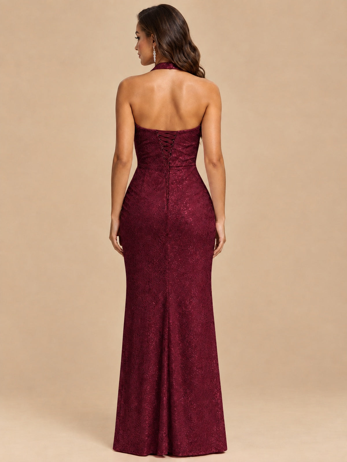 Halter V-Neck Sequin Mermaid Prom Dress with High Slit