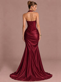 Sparkling Halter Corset Satin Mermaid Prom Dress