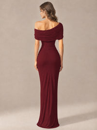 Elegant Draped Off Shoulder Ruched Mermaid Chiffon Formal Evening Gown