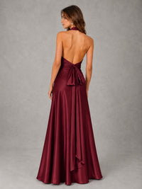 Sage Green Satin A-Line Bridesmaid Dress with Halter Neck
