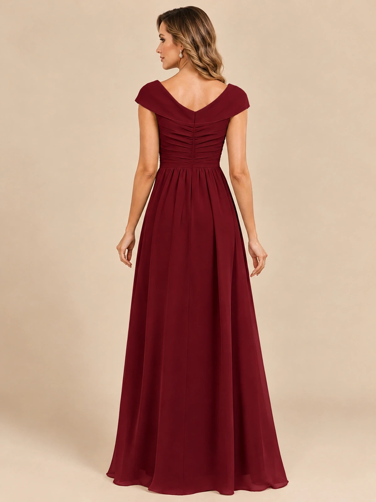 Cap Sleeve Mother of The Bride Dresses Long Chiffon Formal Gowns