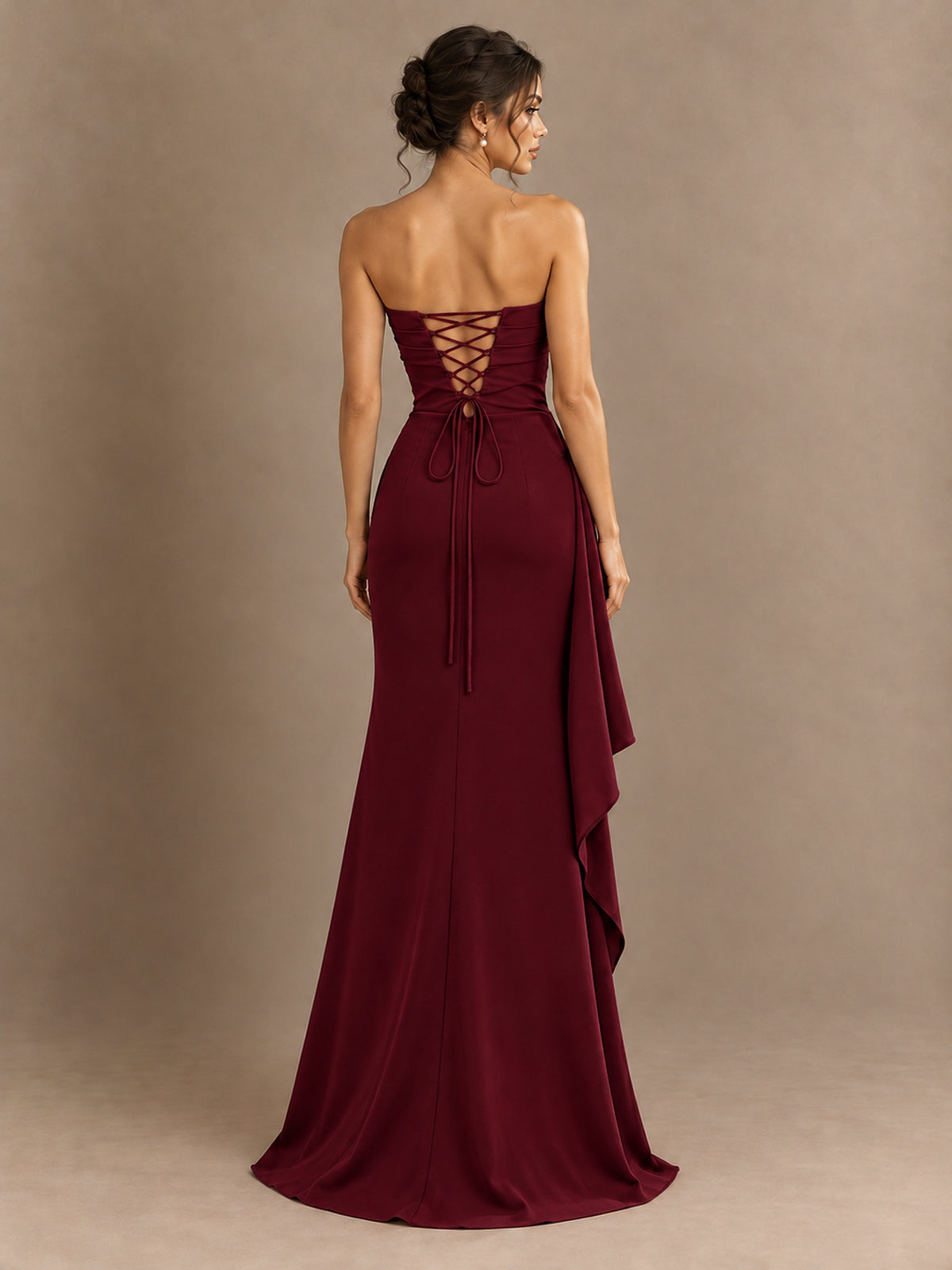 Black and White Strapless Ruched Prom Dress with High Slit & Side Drape