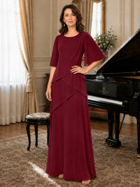 Asymmetric Draped Chiffon Mother of the Bride Dress with Flutter Sleeves