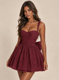 Sweetheart Glitter Tulle Puffy Mini Dress with Bow