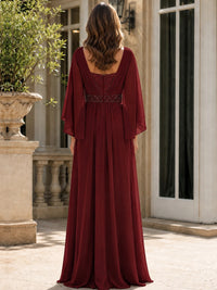 Elegant V-Neck Sequined Chiffon Mother of the Bride Dress with Flutter Sleeves