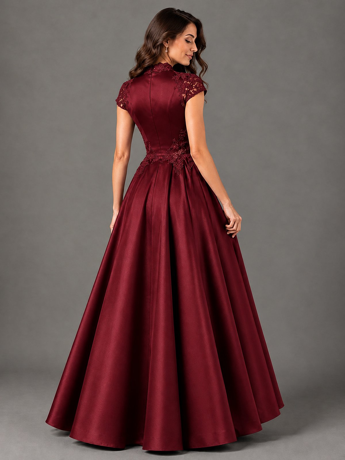 Lace Appliqué A-Line Satin Maxi Dress