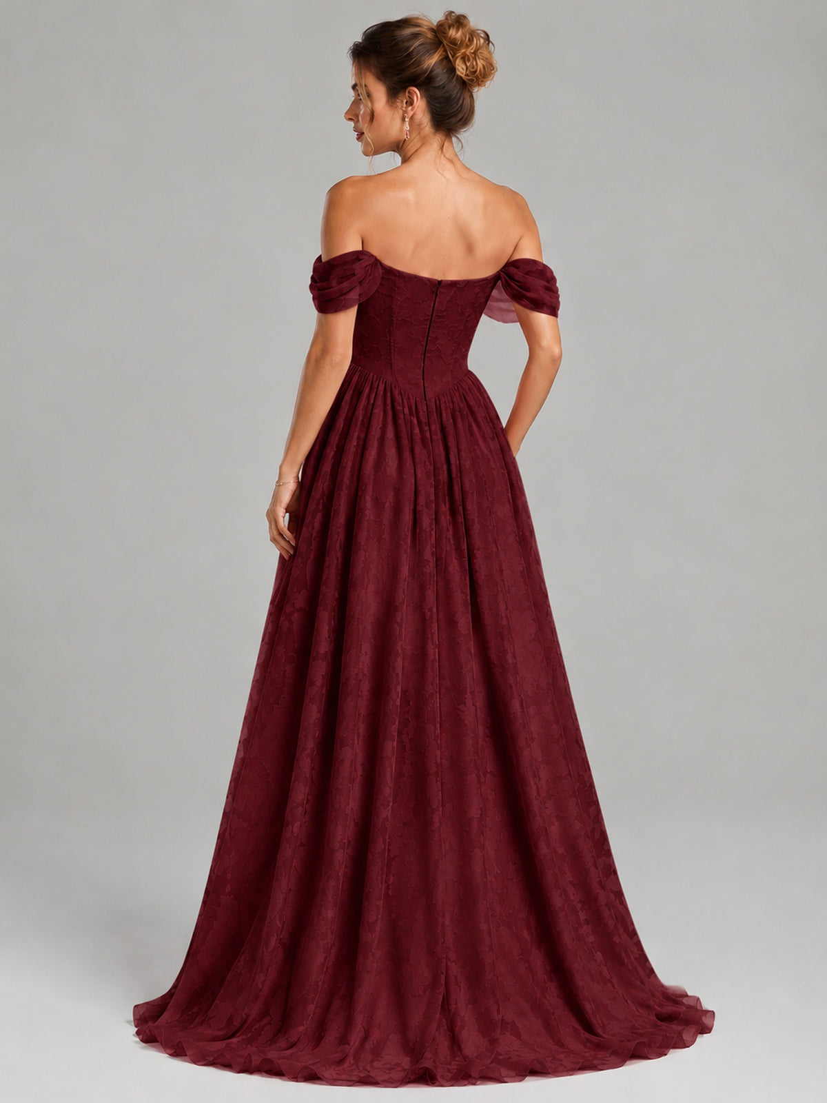 Off Shoulder Jacquard A-Line Maxi Dress