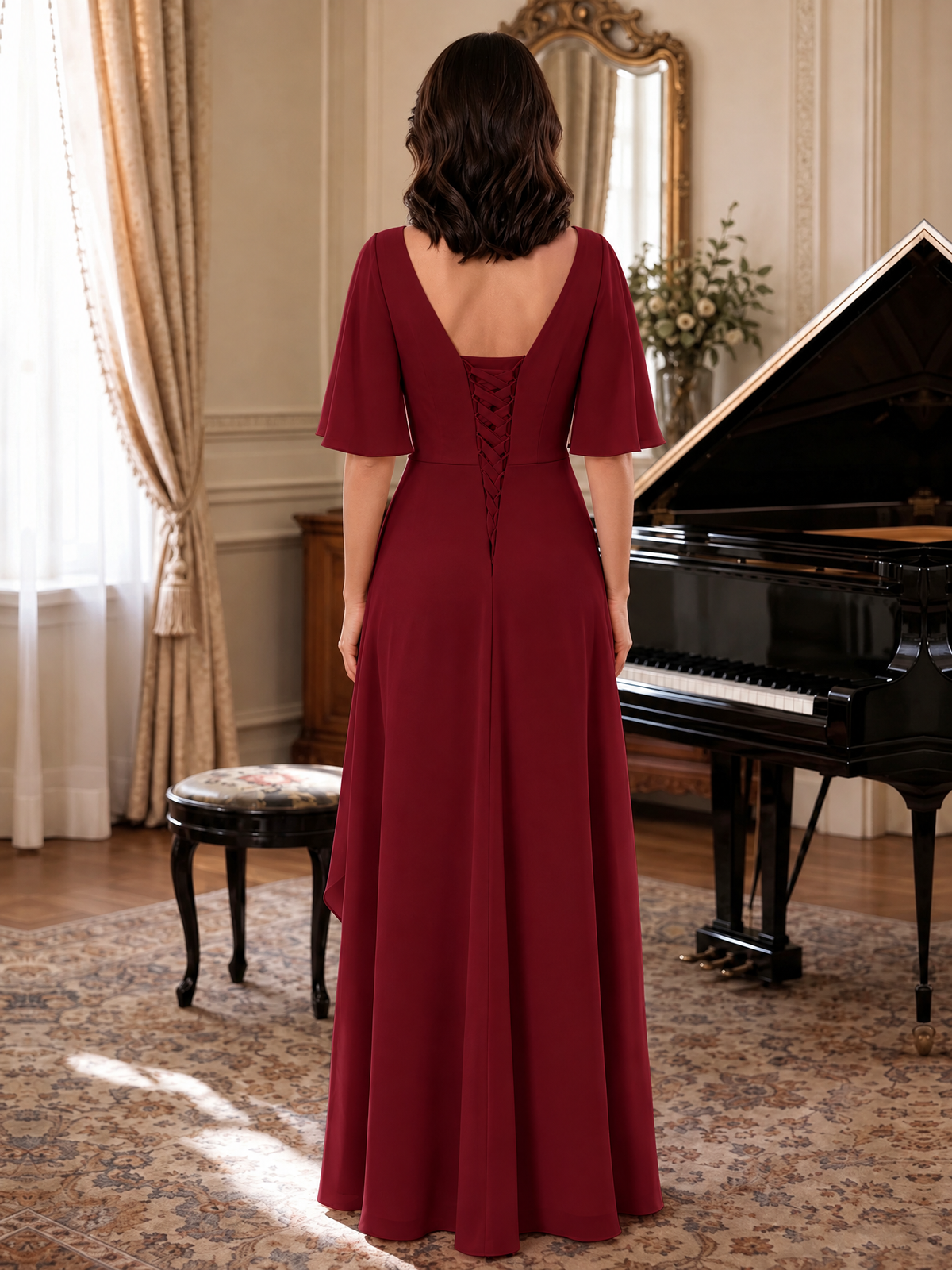 V-Neck Chiffon Lace Mother of the Bride Dresses