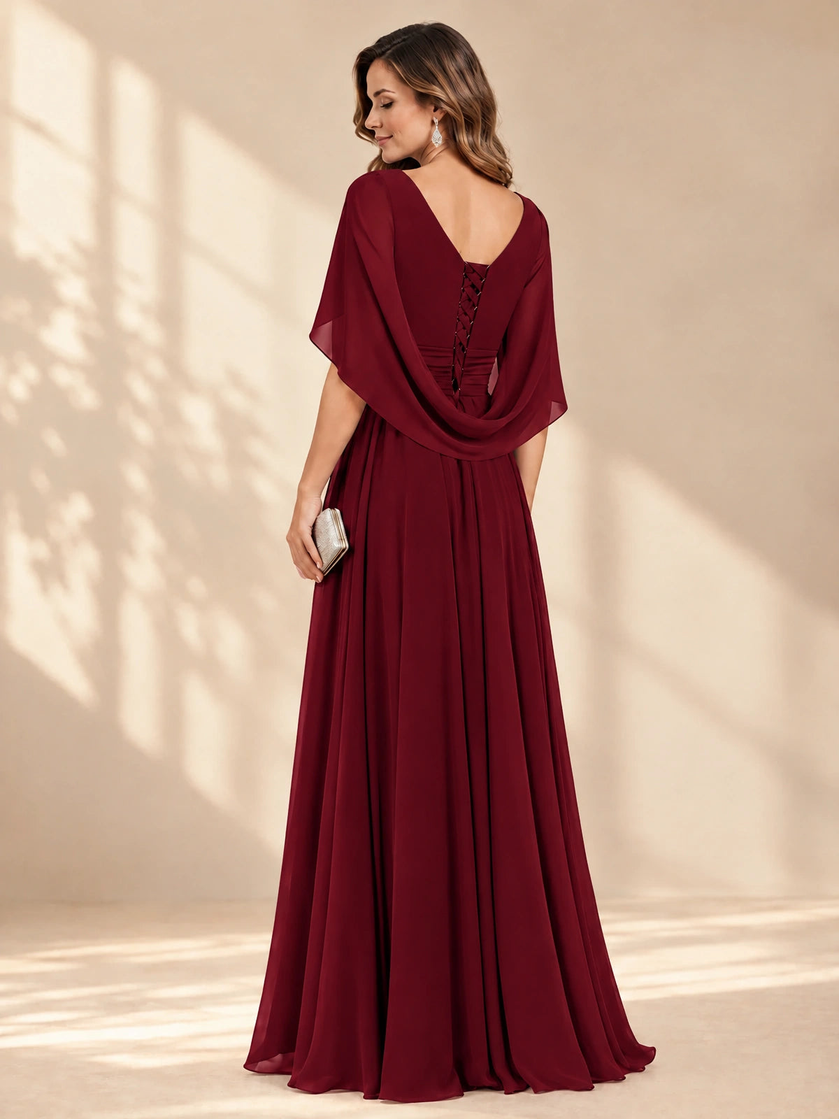 Ruched V Neck Mother of The Bride Dresses with Shawls Appliques and Cap Sleeves