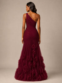 Blush Pink One Shoulder 3D Floral Mermaid Prom Dress