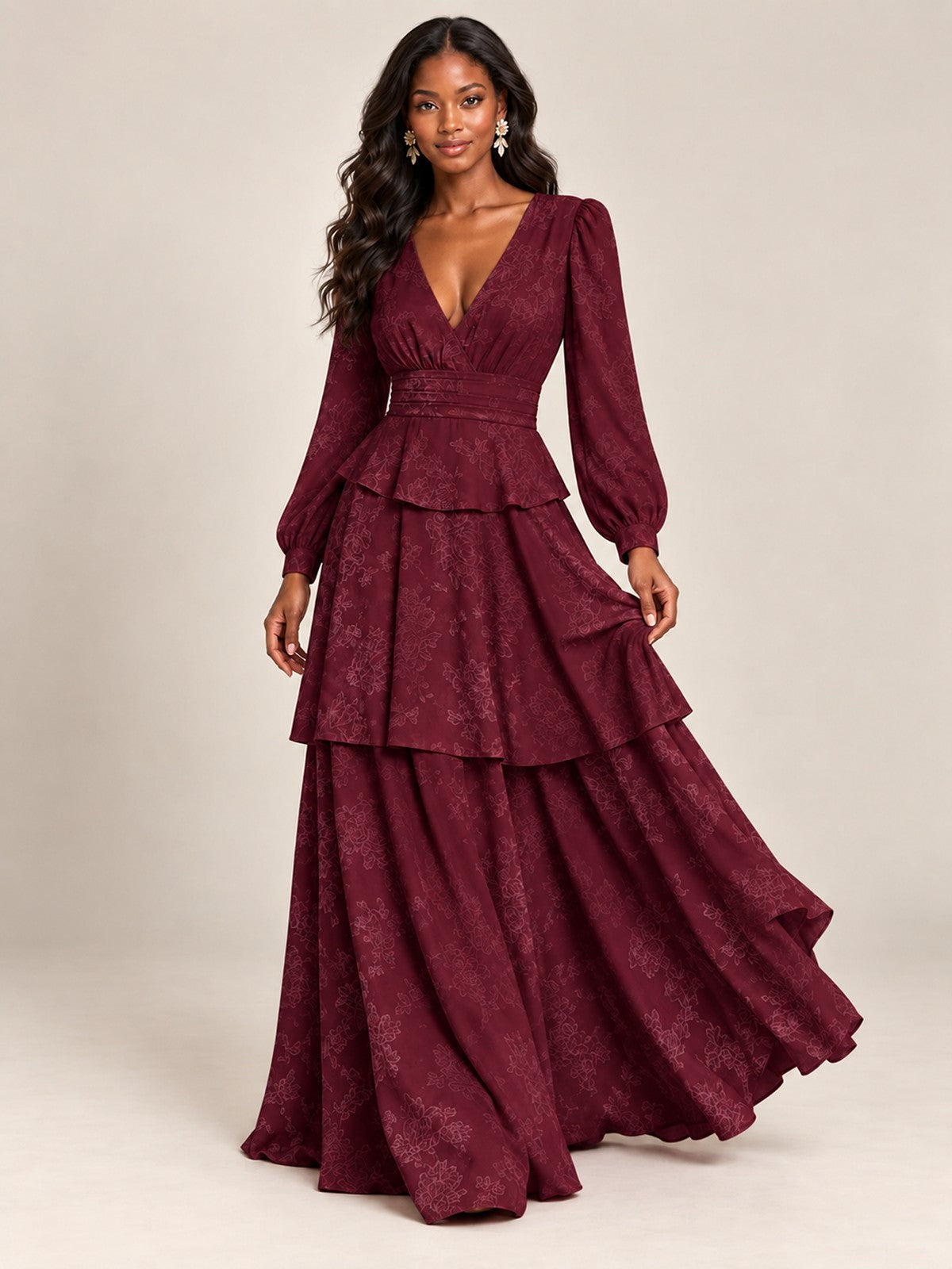 Blush Pink Floral Long Sleeve Maxi Dress