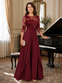 Lace Applique Wide-Leg Chiffon Mother of the Bride Jumpsuit