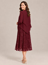 Tea Length Sequin Lace Mother of the Bride Dress with Chiffon Jacket