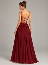 Spaghetti Strap Ruched Chiffon Maxi Dress with Backless
