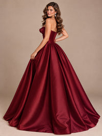 Pink Strapless Corset Satin Prom Derss & Ball Gown with 3D Floral