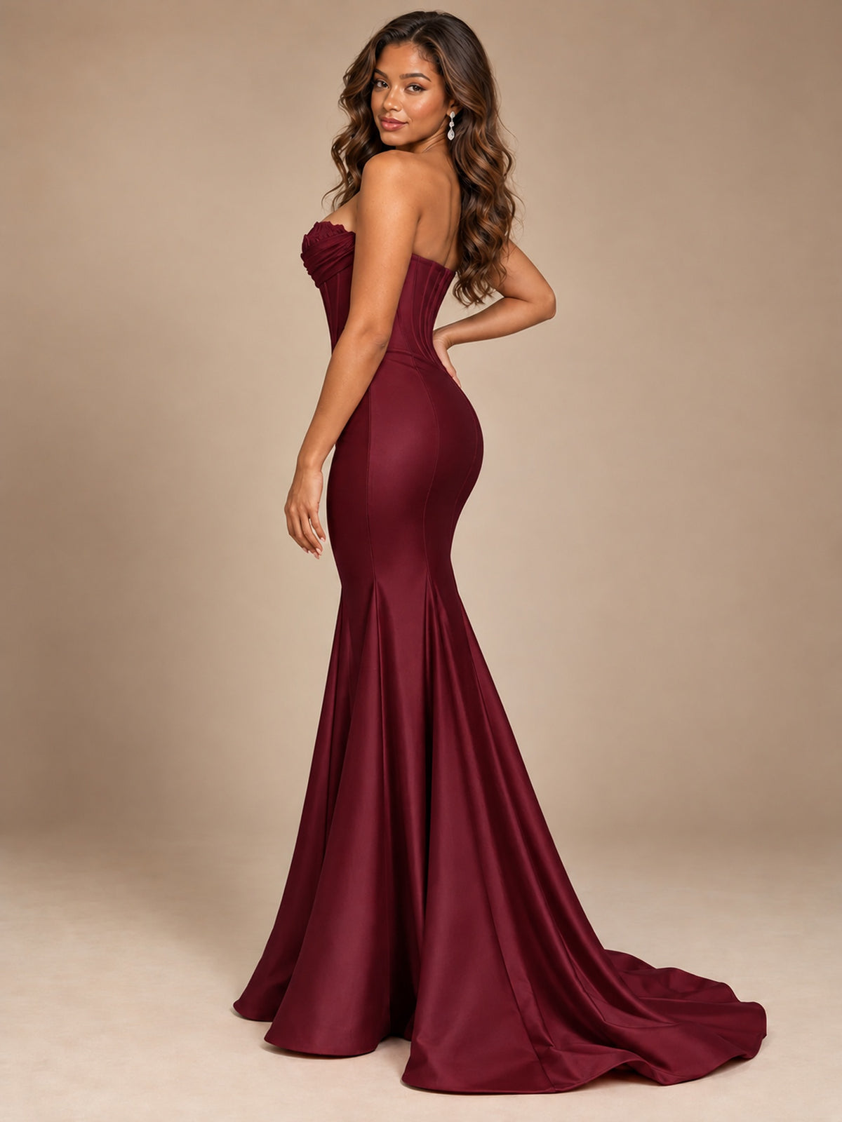 Red Strapless Satin Mermaid Prom Dress with Corset Bodice