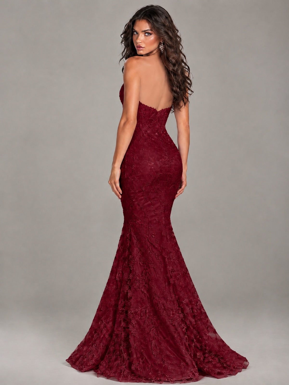 Strapless Corset Mermaid Prom Dress Lace Appliqué Formal Gown