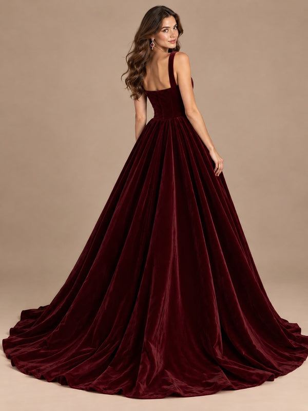 Velvet Square Neck Ball Gown Prom Dress