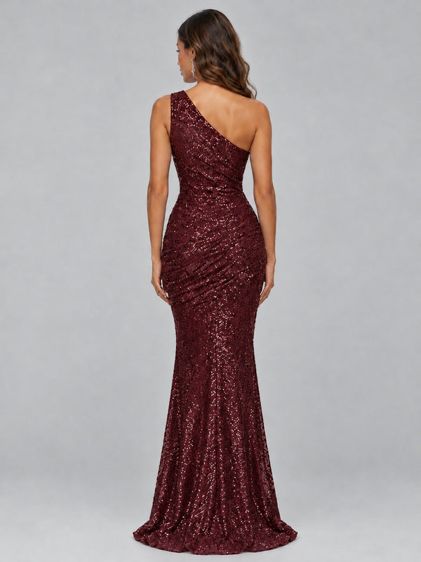 Sequin Mermaid One Shoulder Prom Dress Long formal Gown