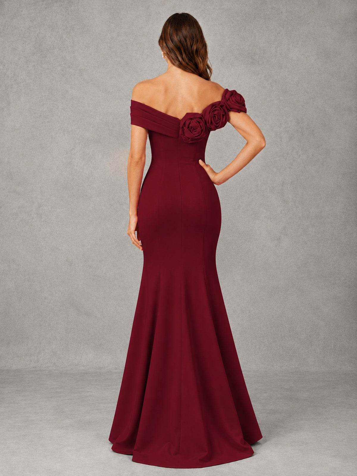 Blush Pink Off Shoulder Mermaid Bridesmaid Dress with Floral Rosette