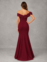 Blush Pink Off Shoulder Mermaid Bridesmaid Dress with Floral Rosette
