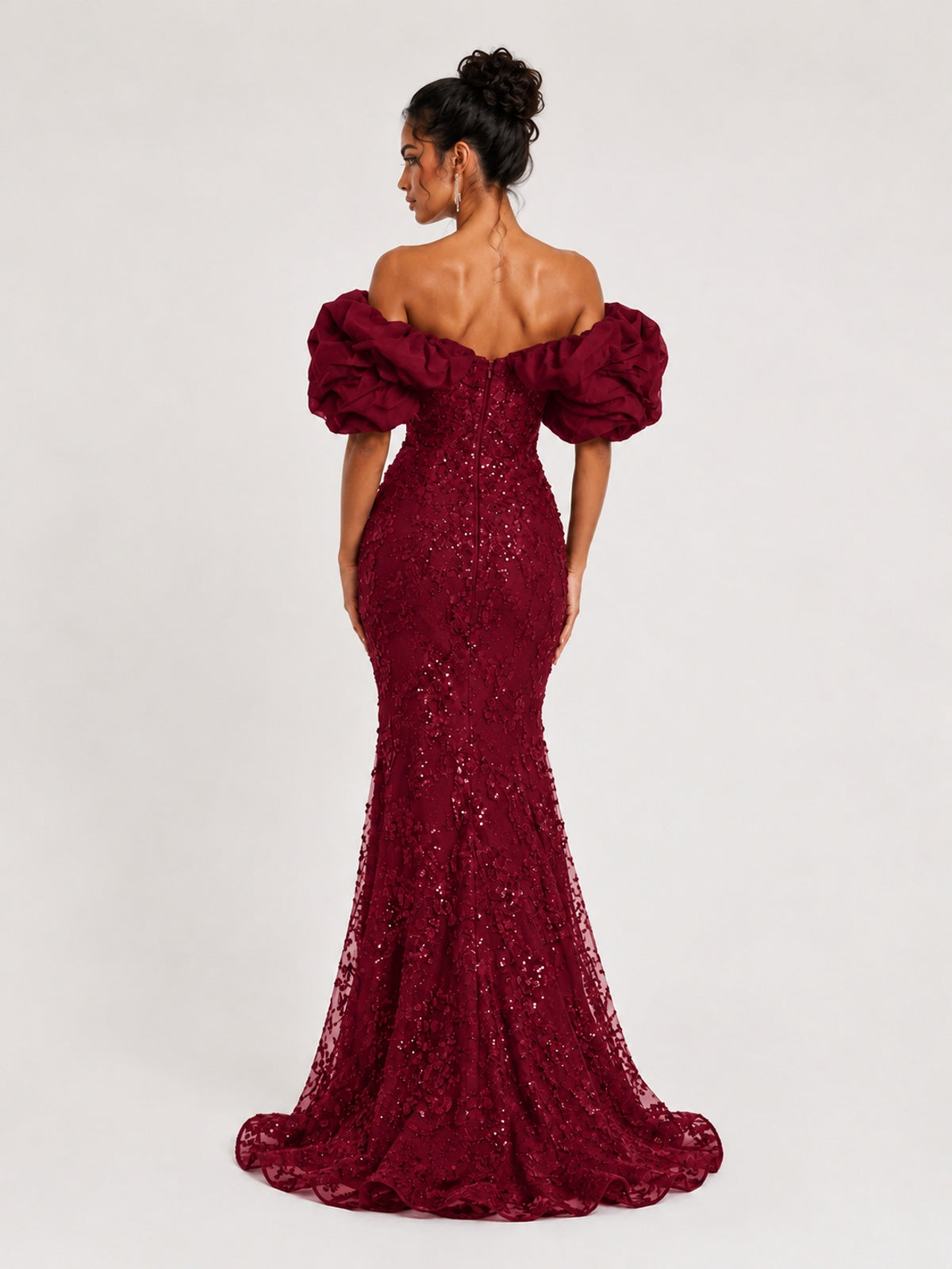 Sequin Off-Shoulder Ruffle Mermaid Prom Dress