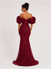 Sequin Off-Shoulder Ruffle Mermaid Prom Dress