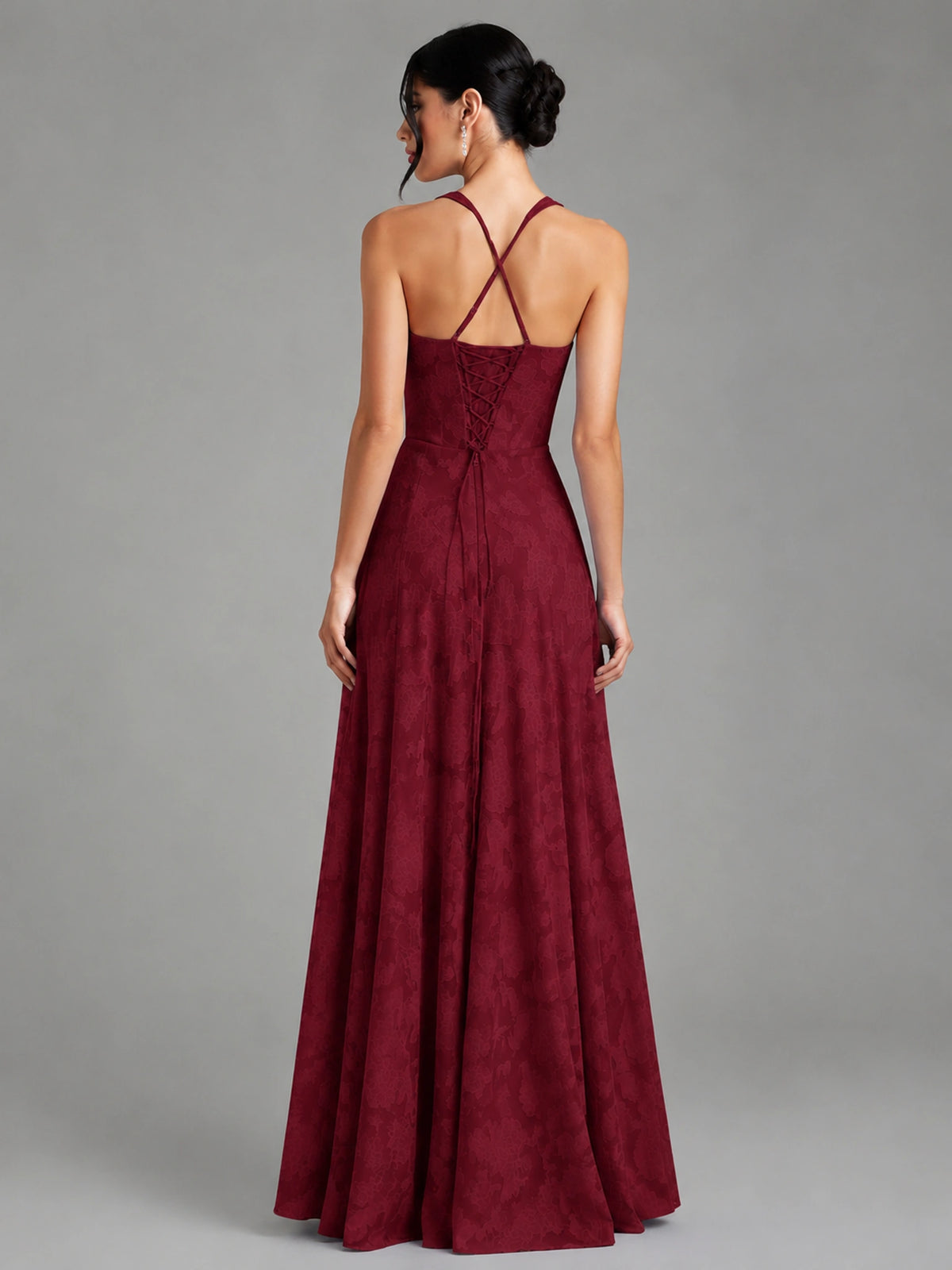 A-Line Halter Floral Chiffon Maxi Dress