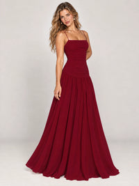 Butter Yellow Ruched Spaghetti Strap Drop-Waist Prom Dress