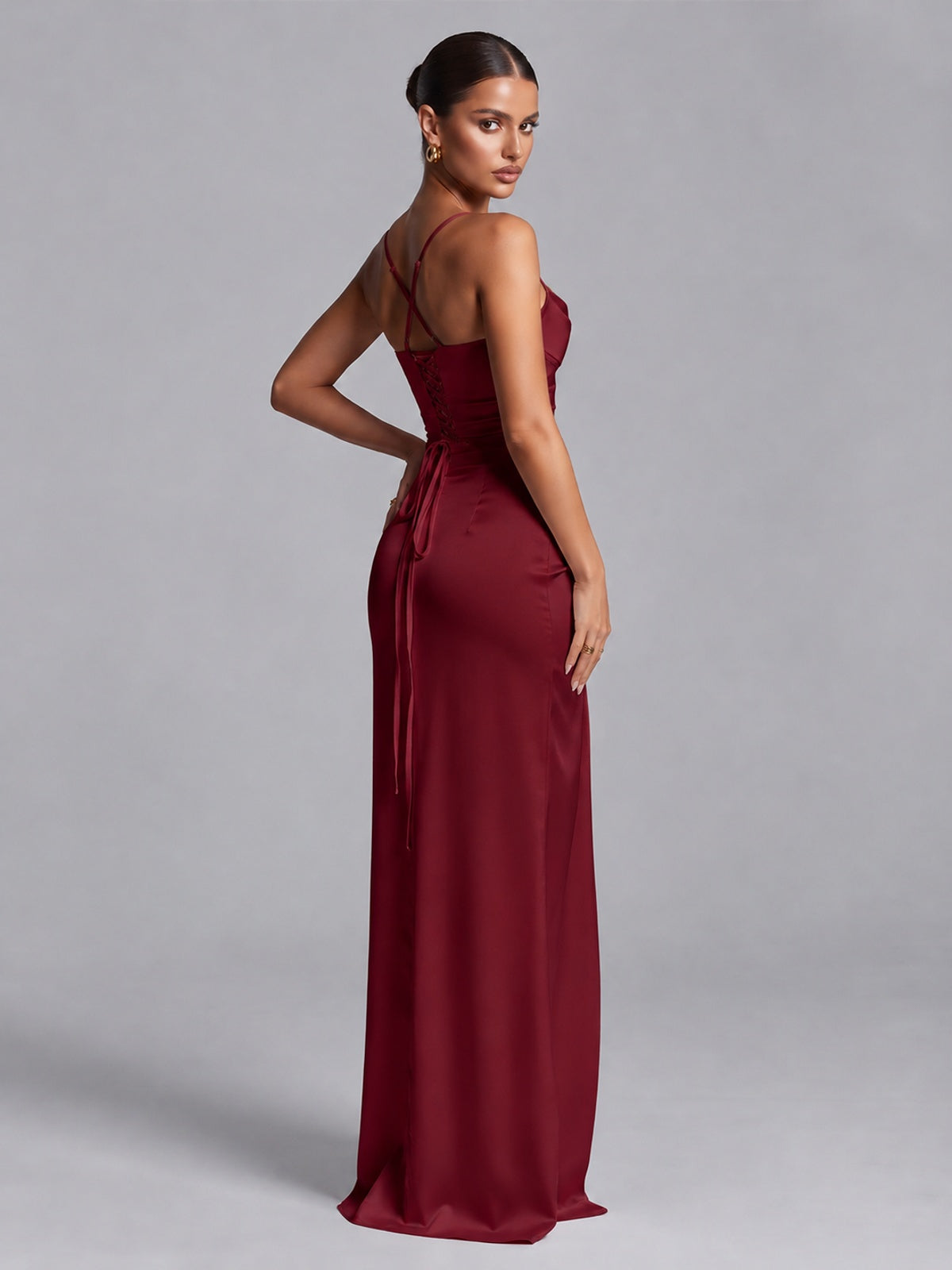 Square Neck Satin Long Prom Dress with Ruffles
