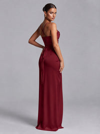 Square Neck Satin Long Prom Dress with Ruffles