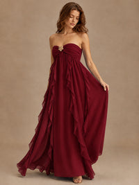 Srapless Sweetheart Chiffon Prom Dress Ruffle Formal Evening Gown