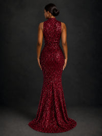 Sparkly Sequin High Neck Mermaid Prom Dress