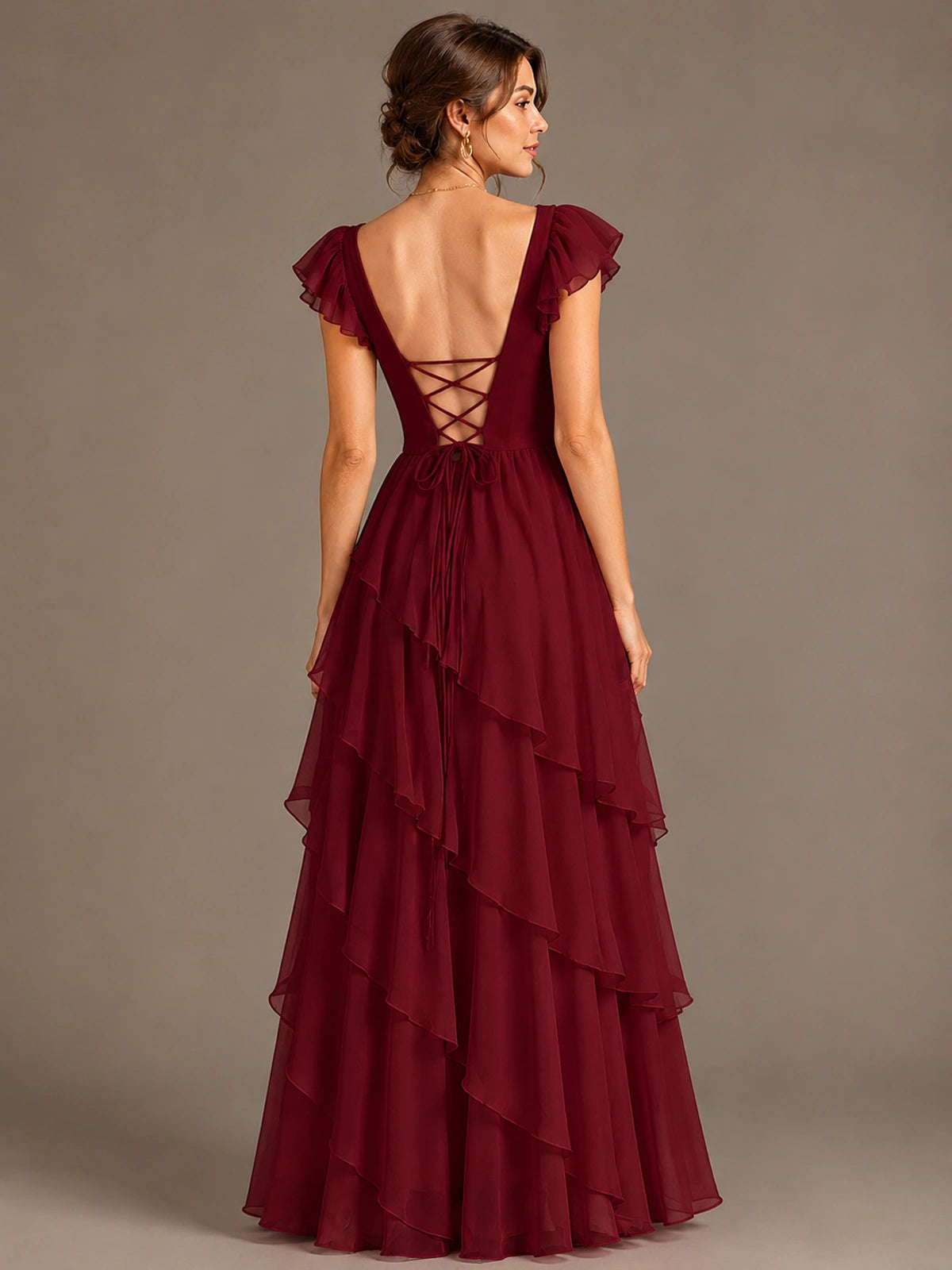Ruffle Tiered V Neck Maxi Dress