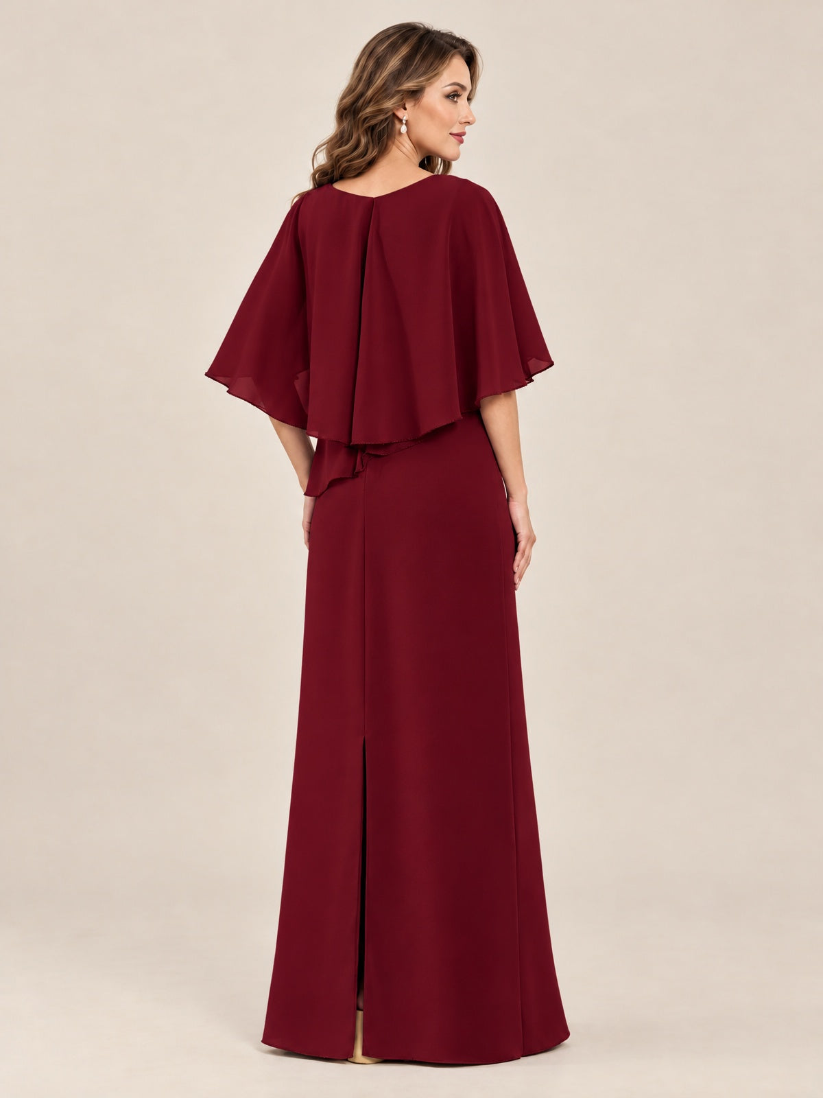 Cape Sleeve Mother of the Bride Dress with Asymmetrical Overlay