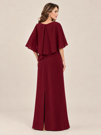 Cape Sleeve Mother of the Bride Dress with Asymmetrical Overlay