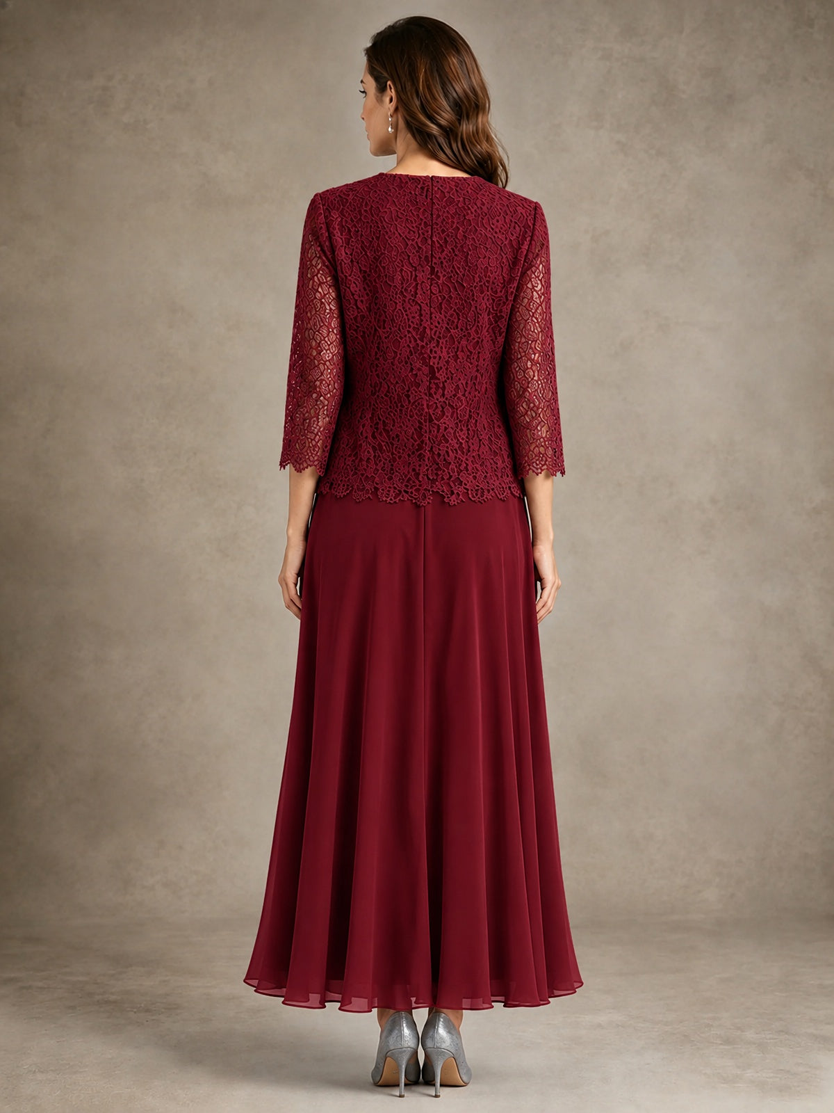 2-Piece Chiffon Mother of the Bride Dress with Lace Jacket
