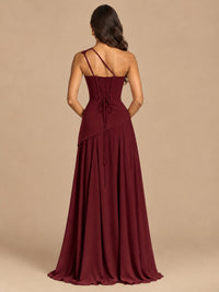 One Shoulder Prom Dress A-line Ruched Women Wedding Formal Gowns