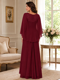 Elegant Chiffon Mother of the Bride Dress with Lace Applique and Cape Sleeves