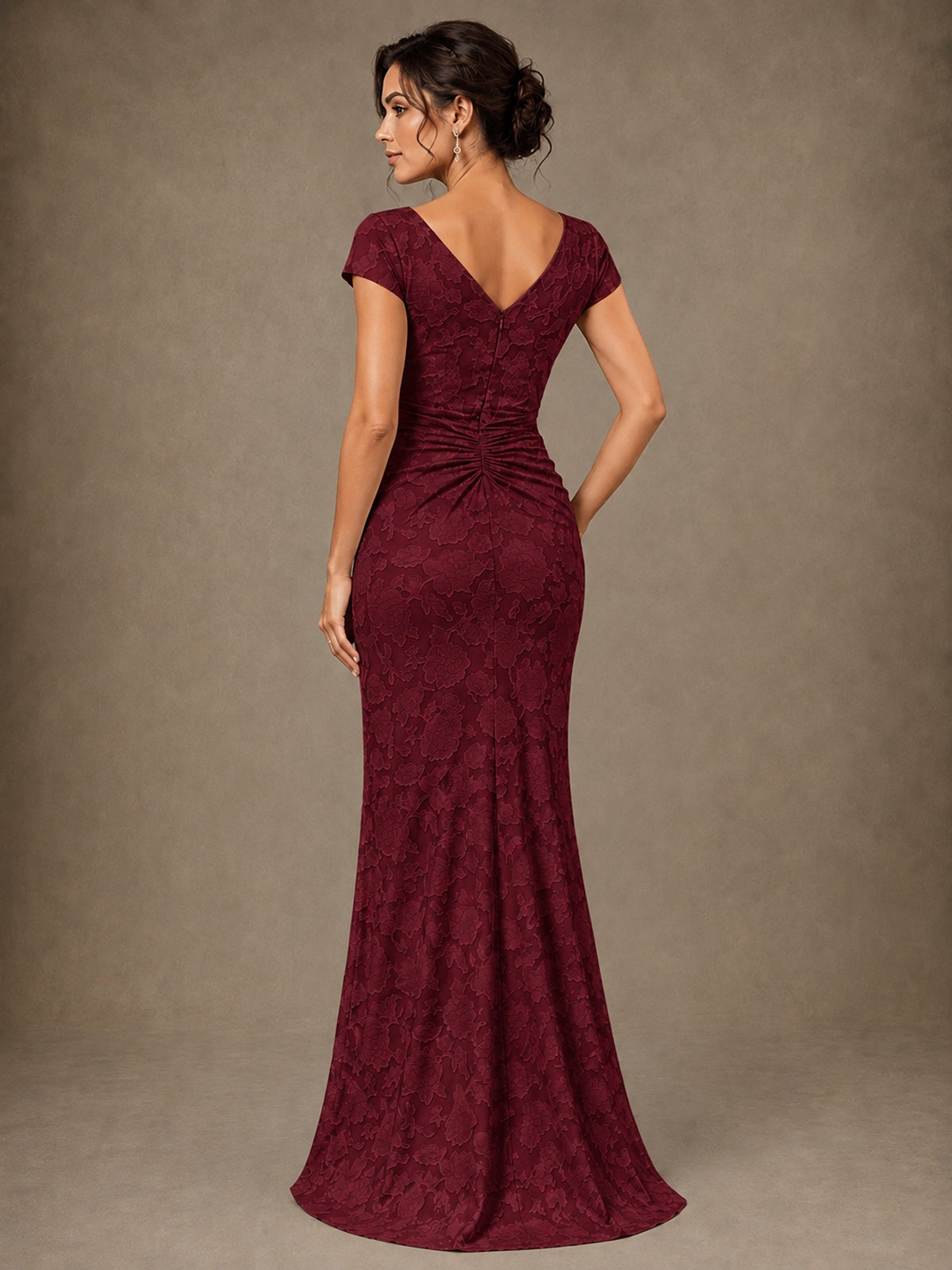 V-Neck Floral Jacquard Mother of the Bride Dress with Slit