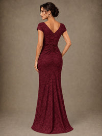 V-Neck Floral Jacquard Mother of the Bride Dress with Slit