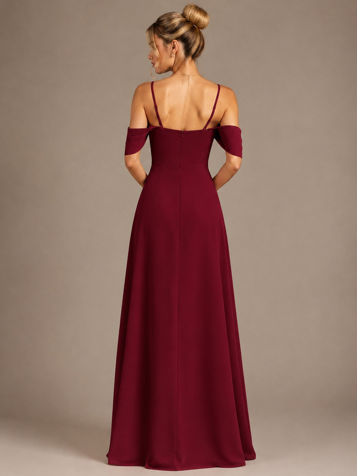 Spaghetti Strap Chiffon Bridesmaid Dress with Ruffles Slit